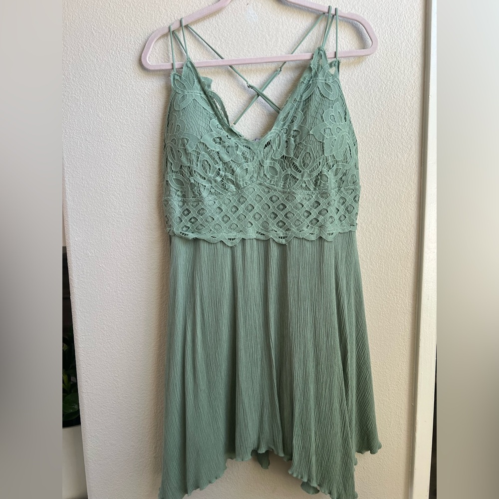 J for Justify Sage Green Lace-Trim Mini Dress
